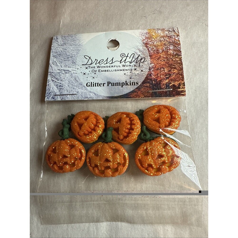 Dress It Up Glitter Pumpkins Halloween Scrapbook Buttons World Embellishments